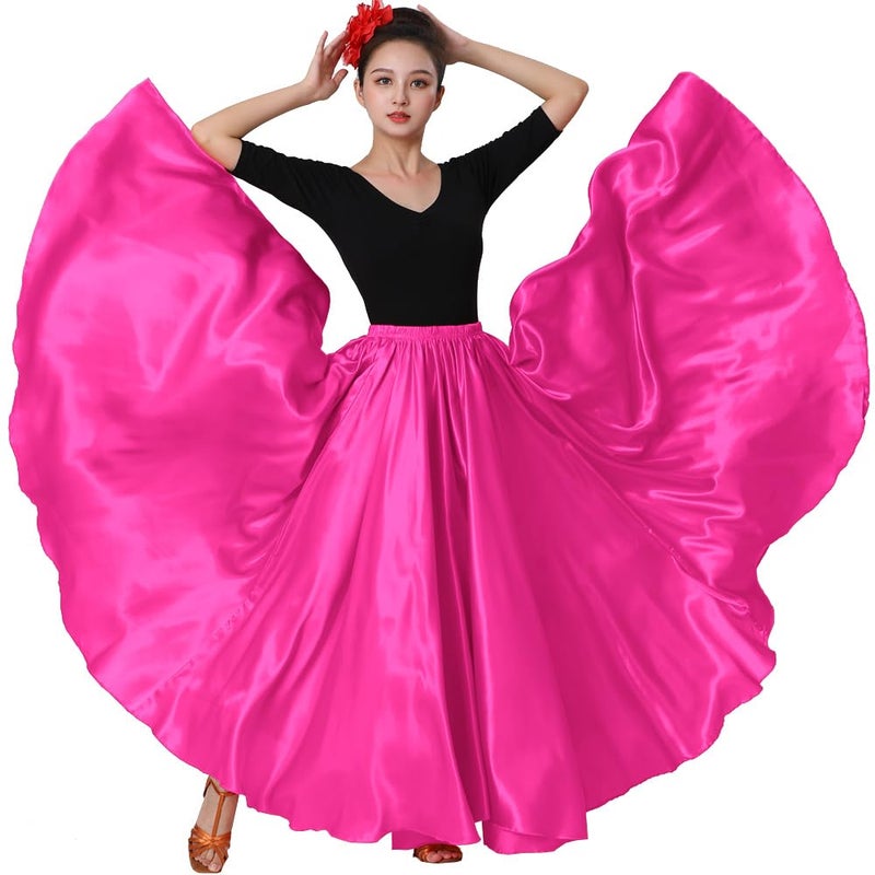Sancan Women Full Ankle Length Retro Long Maxi Skirt for Dance Gypsy Costume Church Praise Worship Celebration Party Cosplay (Rose Red) - Image 1